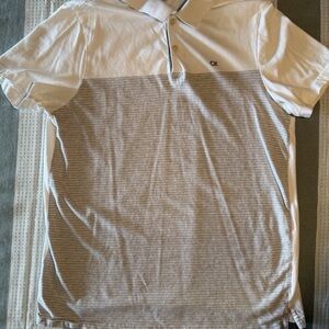 Calvin Klein White Polo with Light Gray Thin Stripes